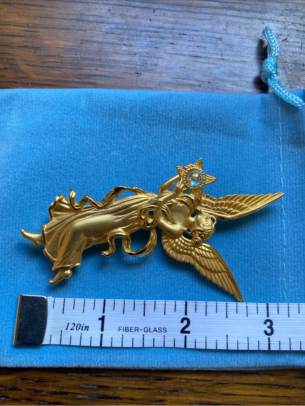 Gold Toned Angel Wing Star Brooch with Opalescent Accent - Picture 3 of 4